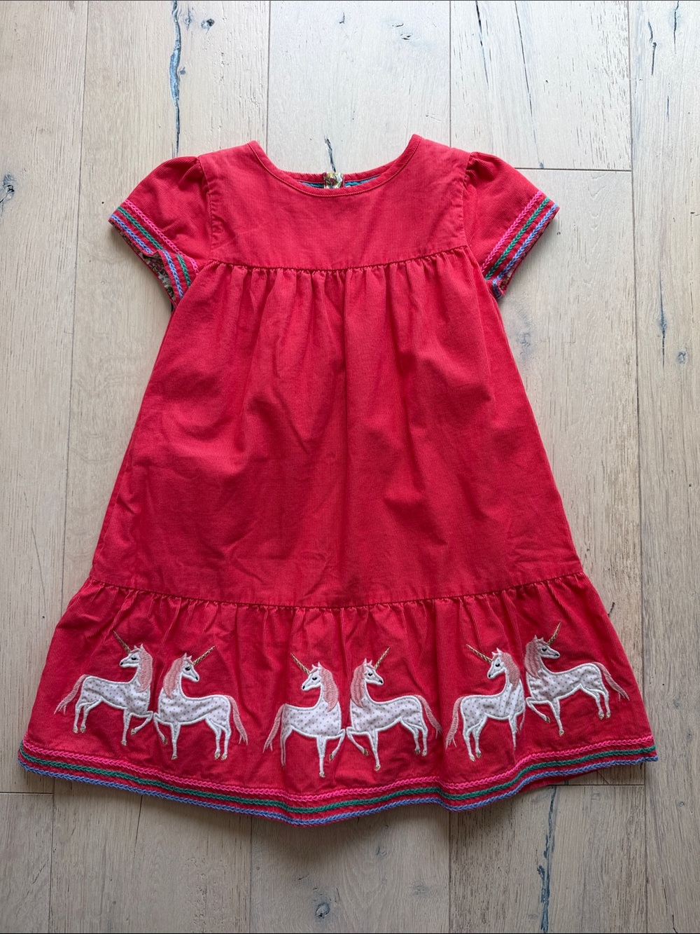 Mini Boden Red Dress with White Unicorn Trim